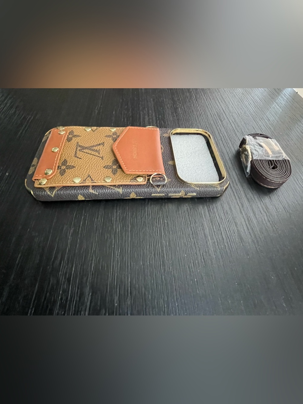 iPhone 17 pro max crossbody Case with Gold Accents and strap - Picture 3 of 11